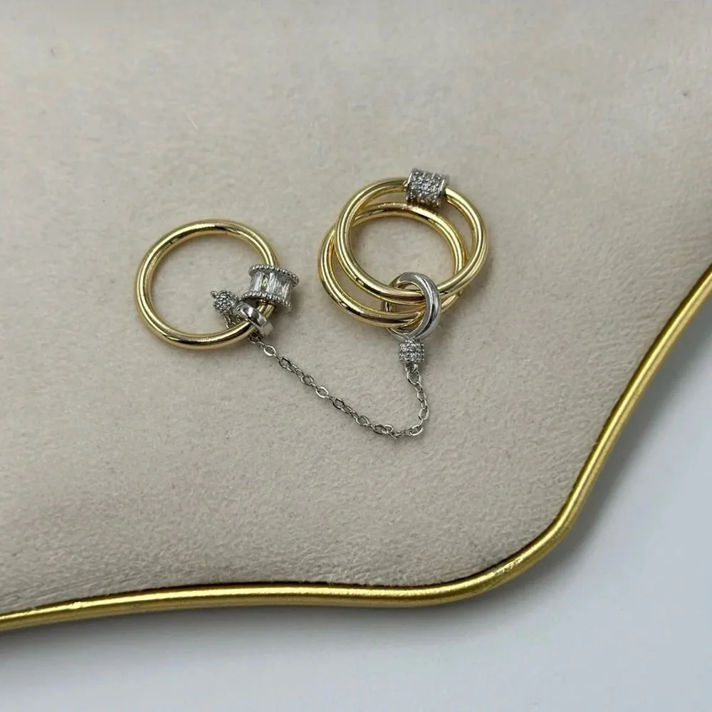 Gold & Silver Trio Adjustable Ring | Modern Chain Design - Picture 5 of 9